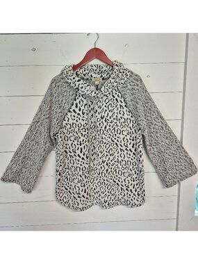 OneWorld Womens Cowl Neck Leopard Print Sweater Long Sleeve Lightweight Size L